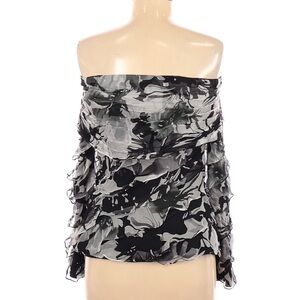 Tadashi Shoji Off-Shoulder Ruffle Blouse - Black and Gray